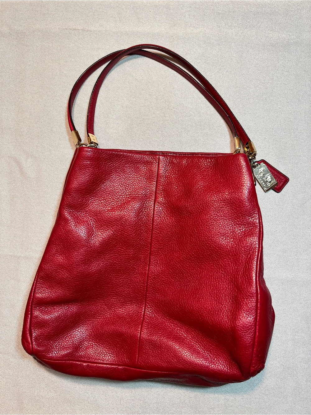 COACH Red Leather Shoulder Tote Bag - Classic Women's Handbag